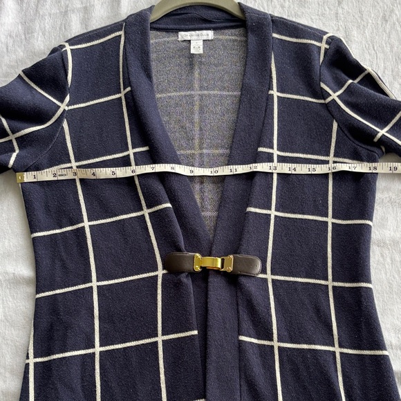 Charter Club Navy blue White window pane equestrian plaid long cotton cardigan - Picture 6 of 11